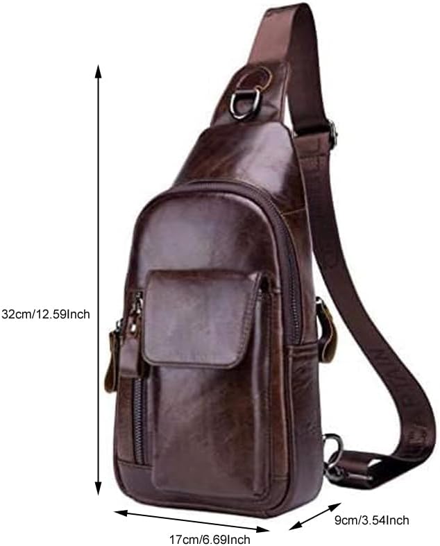 Hebetag Leather Sling Bag Hiking Daypack for Men Women Outdoor Travel Camping Fishing Crossbody Shoulder Chest Pack Backpack, Coffee