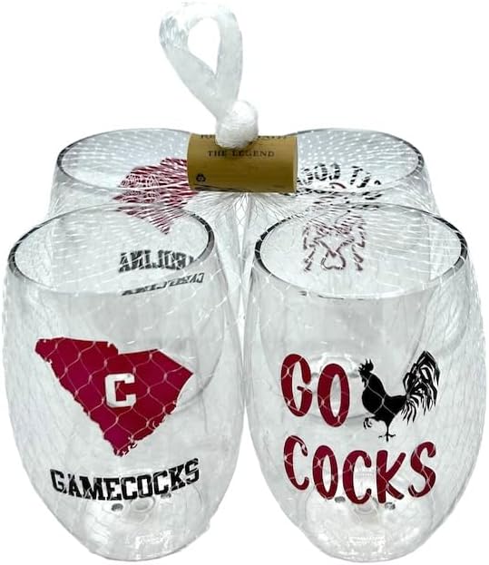 Wine-Oh! Set of 4 Shatterproof Designer 16 oz Plastic Wine Glasses MADE in the USA (GAMECOCKS)