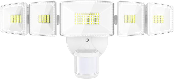 Onforu 150W 15000LM LED Security Lights Motion Sensor Outdoor, Dusk to Dawn Flood Lighting, 5 Heads 360° Wide Angle Illumination, 6500K IP65 Waterproof Hardwired Floodlight Motion Detection (White)