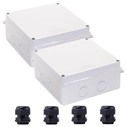 Junction Box,2 PCS Reserved Holes Electrical Boxes Waterproof IP65 ABS Plastic Electrical Power Cord Enclosure Project Box White 5.9 x 5.9 x 2.8 inch(150x150x70mm)