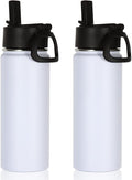 Volhoply 18oz Insulated Water Bottle Bulk 2 Pack,Kids Stainless Steel Water Bottles with Straw Lid,Double Wall Vacuum Metal Bottle,Wide Mouth Reusable Sports Flask for Cold Drink(White,2 Set)