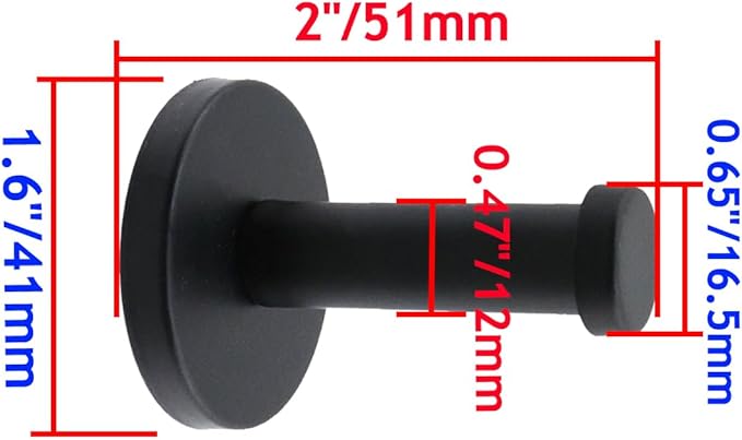 Wall Hooks Heavy Duty Coat Hooks Stainless Steel Clothes Hanger for Hanging Bathroom Towels Handbag Black 2-inch Length with 12mm Shank Dia - Pack of 6