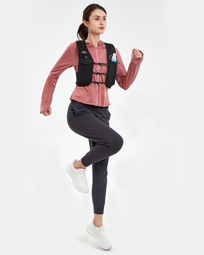 Zelvot Running Vest for Women Men, USA Original Patent, Adjustable Chest Straps Running Hydration Vest with 500ml Soft Flask, Lightweight Reflective Hydration Backpack for Marathon