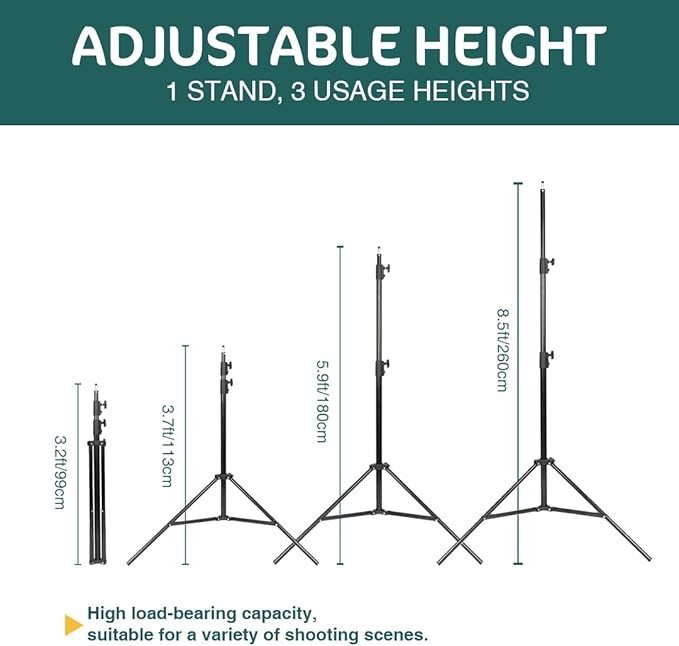 Kate Heavy Duty Light Stand for Photography, 8.5ft High Stable Photo Video Tripod Stand with Clamp, Sandbag, Carry Bag & Screw Adapters - Max 15kg Load for Studio Strobe, Softbox, LED Video Light