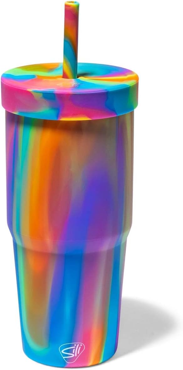 Silipint: 32oz Silicone Straw Tumbler, Unbreakable, Non-Toxic, Dishwasher Safe - Hippie Hops Pack of 1