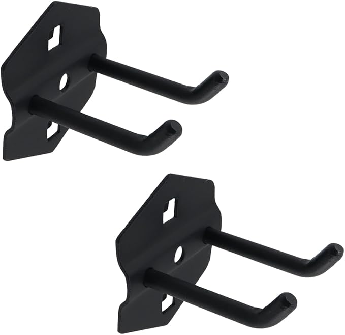 Pegboard Hooks Heavy Duty Metal Steel 3/8" Square Hole Peg Hooks Suitbale for 1.5" Spaced Pegboards Double Arm Wall Hooks for Organizing Tools in Home or Garage 2.5" Long Black- 2pcs