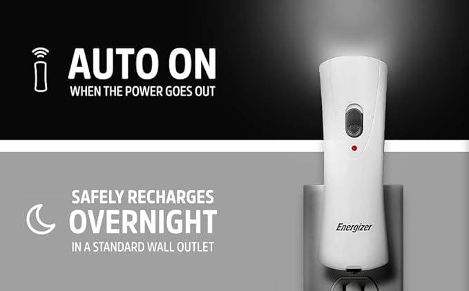 Energizer Auto-On LED Flashlights Rechargeable for Home Power Failure, Plug in LED Flashlight for Power Outage, Night Light, Hurricane Preparedness (Pack of 12)