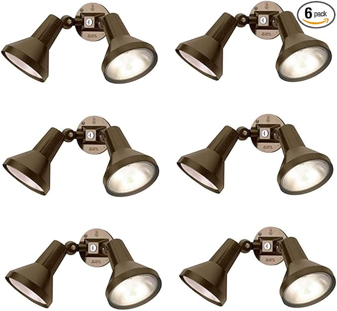Ciata 15" Outdoor Security Flood Light 2 Head with Heavy Duty Cast Aluminum Body 150W PAR38 Weather Proof Dark Bronze Finish - 6 Pack