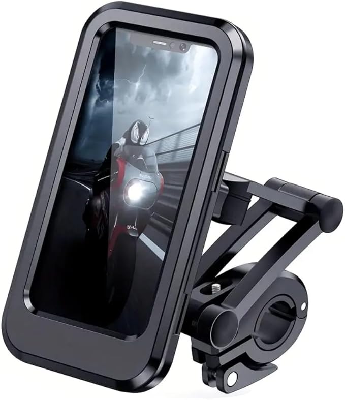 Waterproof Outdoor Sports Bike Phone Mount Case, Bicycle and Motorbike Handlebar Phone Holder with Secure Grip, Shockproof Design, 360 Degree Rotation Adjustable for Smartphones 4 to 6.7 Inches