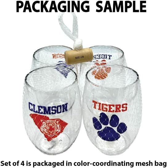 Wine-Oh Set of 4 Shatterproof Designer 16 oz Plastic Wine Glasses MADE in the USA (LSU TIGERS)