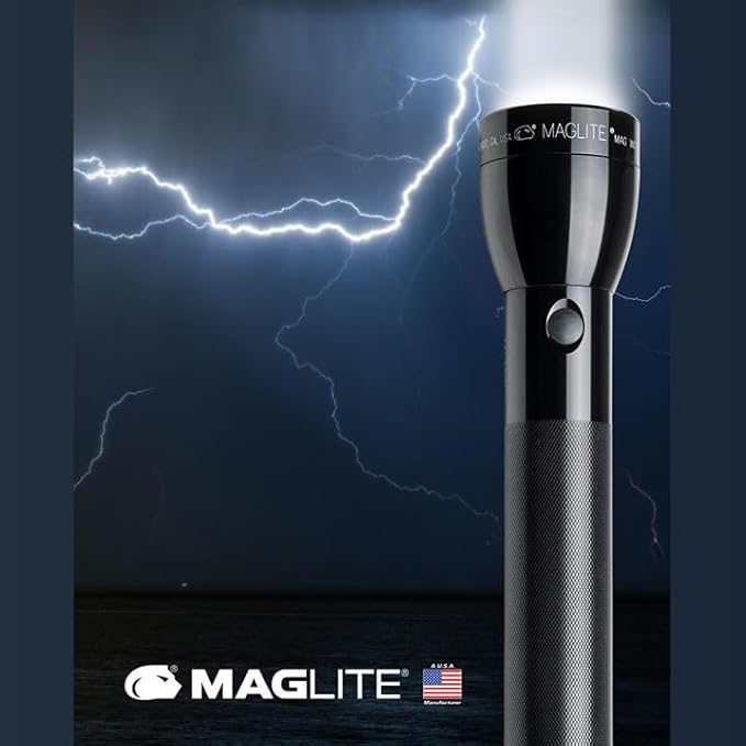 MagLite High Lumens LED Flashlight – ML300L 4-Cell D Flashlight with Adjustable Focus for Precise Beam, Long Battery Life, Water-Resistant for Emergency, Outdoor, and Camping – Black