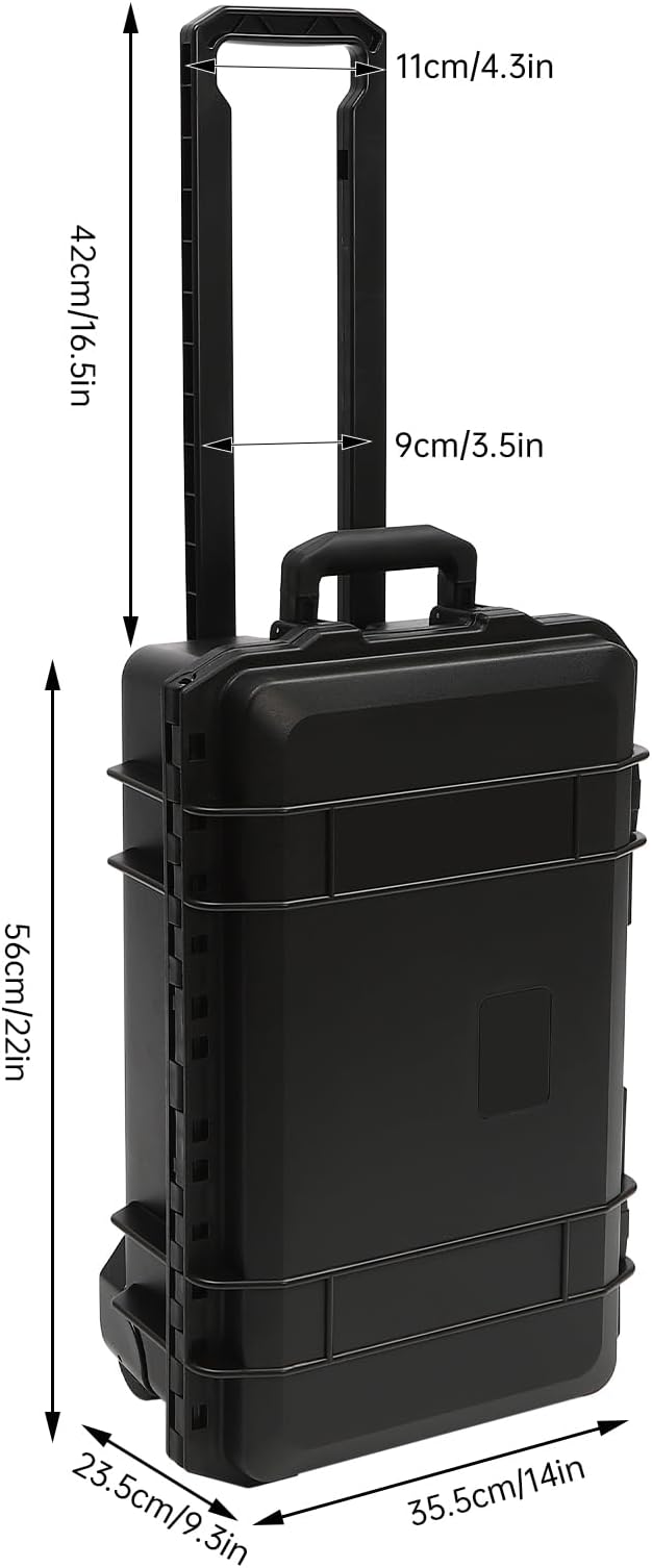 22" Weatherproof Hard Case Rolling Waterproof Case Dry Box with Foam Protective Cases Shockproof Hard Travel Cases For Cameras Lenses Electronic Equipment (Black)