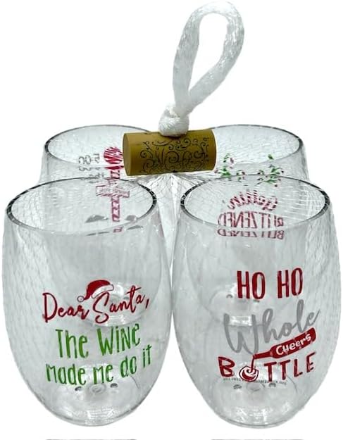 Set of 4 Shatterproof Designer 16 oz Plastic Wine Glasses MADE in the USA (BLITZENED)