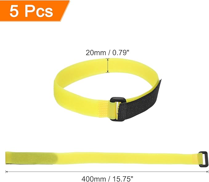 MECCANIXITY 5Pcs Reusable Battery Tie Down Straps,0.8x16" Yellow Nylon Multipurpose Battery Hold Down Adjustable Cinch Strap Hook Loop Fastening Tie for Quadcopters FPV RC Drone Boat Car
