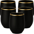 Oojami 40 count 12 Ounce Cups Unbreakable Stemless Plastic Wine Champagne Whiskey Glasses Elegant Durable Disposable Indoor Outdoor Ideal for Home, Office, Bars, Wedding, Black Gold Rim Matte