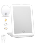 FUNTOUCH Rechargeable Travel Makeup Mirror with Lights and 10X Magnifying Mirrors, Portable Lighted Vanity Mirror with 80 Led,2000mAh Battery,3 Color Lighting,Touch Dimming,Tabletop Light up Mirror