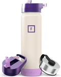 IRON °FLASK Camping & Hiking Hydration Flask with Straw, Wide Mouth Insulated Stainless Steel Sports Water Bottle - 22 oz Cream & Berries