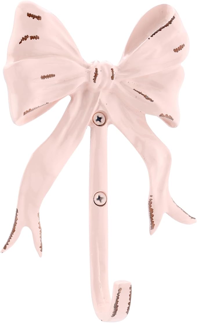 Pink Bow Hook Room Decor, Cute Coquette Bow Knot Wall Hooks Sweet Multi-Purpose Decorative Hook Bow Hanger for Hanging Hats Towels Coats Bowknot Bathroom Shower Living Room Decor