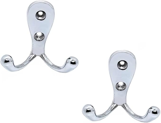 FAPBADRI Multipurpose Hooks, Used to Hang Clothes, Bags, Coats, Curtain Hold Backs, Keys, Colour - Silver, Material - White Metal, Screws and Wallplugs Included, Pack of 4 Pieces
