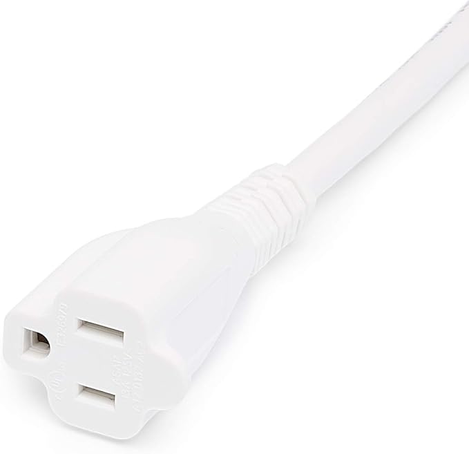 Amazon Basics Indoor Extension Cord, 3 Prong Outlet Extender Power Cord, 13 Amps, 125V, 15 Foot, White, 2-Pack
