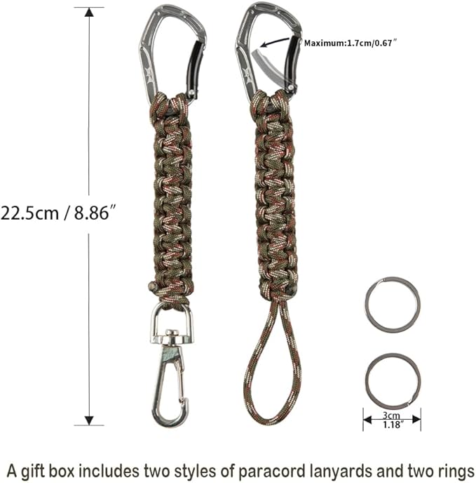 HERCULES Paracord Keychain Set – 2 Pack Lanyard Rope with Aluminum Clip, Durable Paracord Wrist Strap for Outdoor Activities, Forest Camo