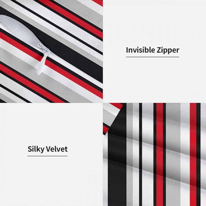 Vertical Lines Striped Pillow Covers 18 X 18 Black White Grey Red Watercolor Set of 2 Pillow Cases Square Velvet Outdoor Throw Cushion Pillowcases Decorative for Home Bed Sofa Couch Hotel