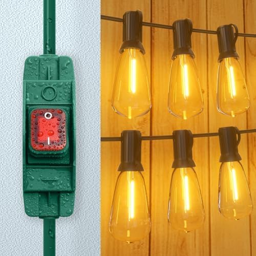 SJTW Outdoor Extension Cord with Waterproof Switch - 1.5 Ft, Green, 125v/250v