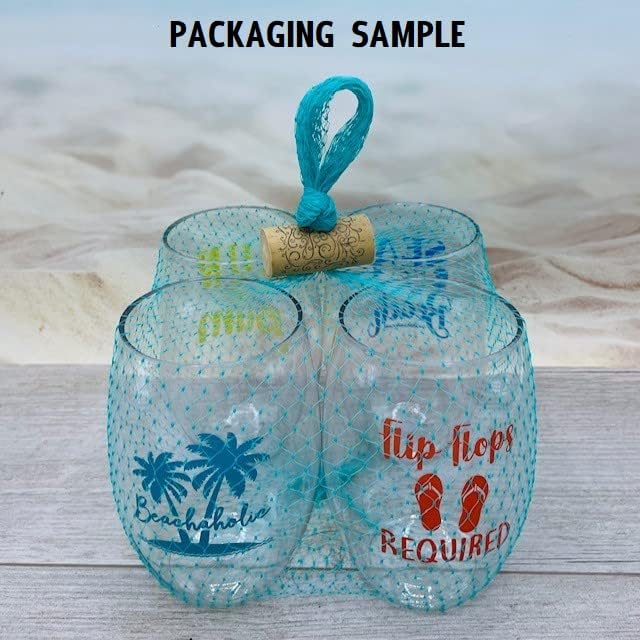 Set of 4 Shatterproof Designer 16 oz Plastic Wine Glasses MADE in the USA (POOL)