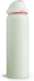 Insulated Water Bottle with Straw - Encool Stainless Steel Water Bottle with Push Button Lid, Leak-Proof & BPA-Free, Keeps Cold for 24 Hours for Sports, Travel, Gym (40 oz, Geyser Green)
