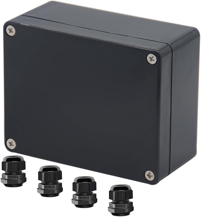 Project Box ABS Black Electrical Boxes IP65 Outdoor Waterproof Box Electronic Junction Box Power Enclosure with Cable Glands for DIY Project 4.53 x 3.54 x 2.17 inch (115x90x55mm)