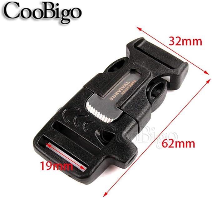 CooBigo 10Pack 3/4" (19mm) Fire Starter Survival Whistle Buckle Flint Scraper for Paracord Bracelet Key Lanyard Ourdoor Hiking Camping Backpack Bag Pets Collar DIY Travel Kits