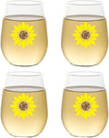 Set of 4 Shatterproof Designer 16 oz Plastic Wine Glasses MADE in the USA (SUNFLOWERS)
