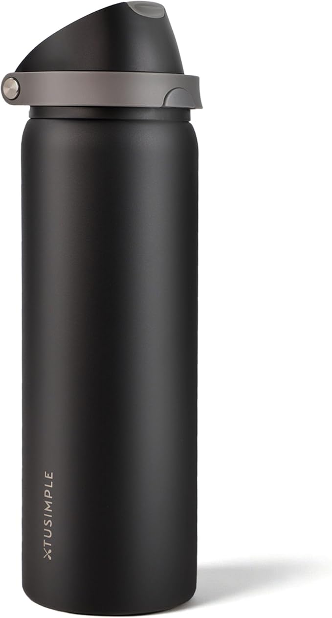 32 oz Insulated Water Bottle for Travel, 2-in-1 Quick Flip Straw and Push Button Spout Lid, Triple Walled Vacuum Stainless Steel Keep Cold for 30Hrs, Leakproof, for Gym, Hiking, Trip, Black