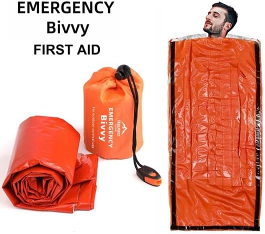 Emergency Bivy Sack Survival Sleeping Bag – Waterproof Thermal Emergency Blanket Shelter for Camping, Hiking, Survival Kit, Outdoor Emergency Gear – Ultralight Compact Orange Bivy