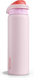 ENCOOL Leakproof Insulated Water Bottle with Straw Dual-Sip Water Bottle Bag-Safe Design for Work, Commute & Gym – Keeps Drinks Cold All Day, 32 oz, Lychee Pink