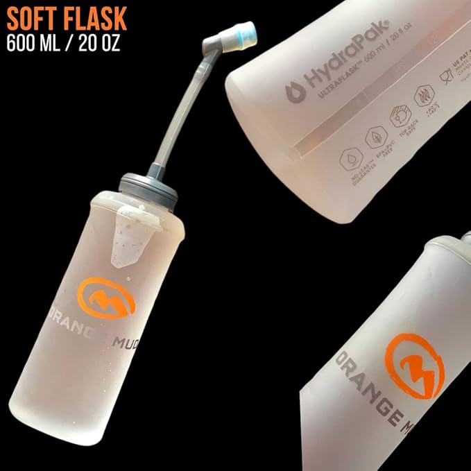 Orange Mud 600ml Soft Flask - UltraFlask (One Bottle) - Collapsible Hydration Bottle with Sport Cap & Hose - Pocket Fit, BPA-Free, Anti-Slosh Design