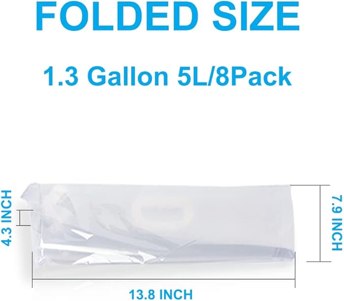 Soddeph Collapsible Water Container Bag, BPA Free Food Grade Clear Plastic Storage Jug for Sport Camping Riding Mountaineer,Freezable, Food Grade (8-pack-1.3 Gal)