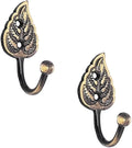 FAPBADRI Multipurpose Hooks, Used to Hang Clothes, Bags, Coats, Curtain Hold Backs, Keys, Colour - Antique Gold, Material - Brass, Leaf Design, Screws and Wallplugs Included, Pack of 10 Pieces