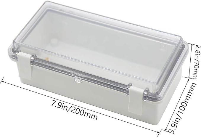 Zulkit 2pcs Junction Box ABS Plastic Dustproof Waterproof IP65 Electrical Boxes Hinged Shell Outdoor Universal Project Enclosure Clear Cover with 2 Cable Glands 7.9 x 3.9 x 2.8 inch (200x100x70mm)