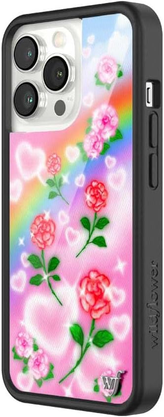 Wildflower Cases - Compatible with iPhone 13 Pro | Protective Black Bumper, 6.5ft Drop Test Certified, Women Owned Small Business | Roses Hearts Rainbow Pink Cute Trendy | Heavenly Roses