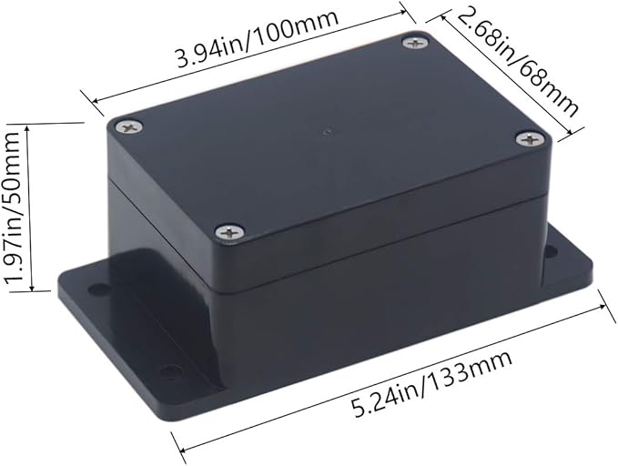 2 Pack Project Box IP65 Waterproof Junction Box ABS Plastic Black Electrical Boxes DIY Electronic Project Case Power Enclosure with Fixed Ear 3.94 x 2.68 x 1.97 inch(100x68x50mm)