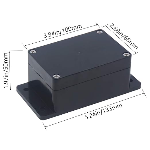 2Packs Junction Box IP65 Waterproof ABS Plastic Electrical Project Case Power Junction Boxes, Project Box with Fixed Ear Black 3.94x2.68x1.97 inch(100x 68 x50 mm)