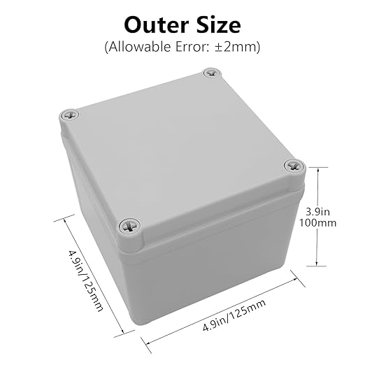 LeMotech Junction Box IP67 Waterproof Dustproof ABS Plastic Project Box for Electrical Outdoor Enclosure Gray 4.9 x 4.9 x 3.9 inch (125 x 125 x 100 mm)