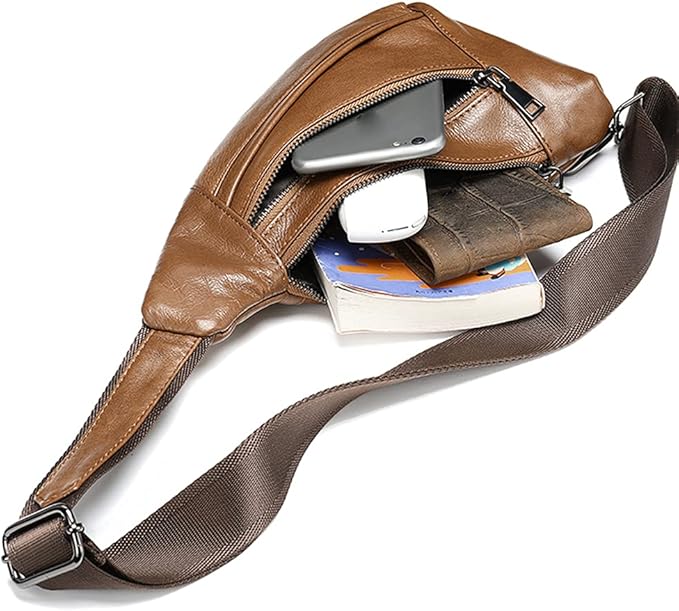 Leather Crossbody Sling Bag for Men Women Single Shoulder Chest Pack Backpack Outdoor Travel Camping Casual Daypack, Coffee