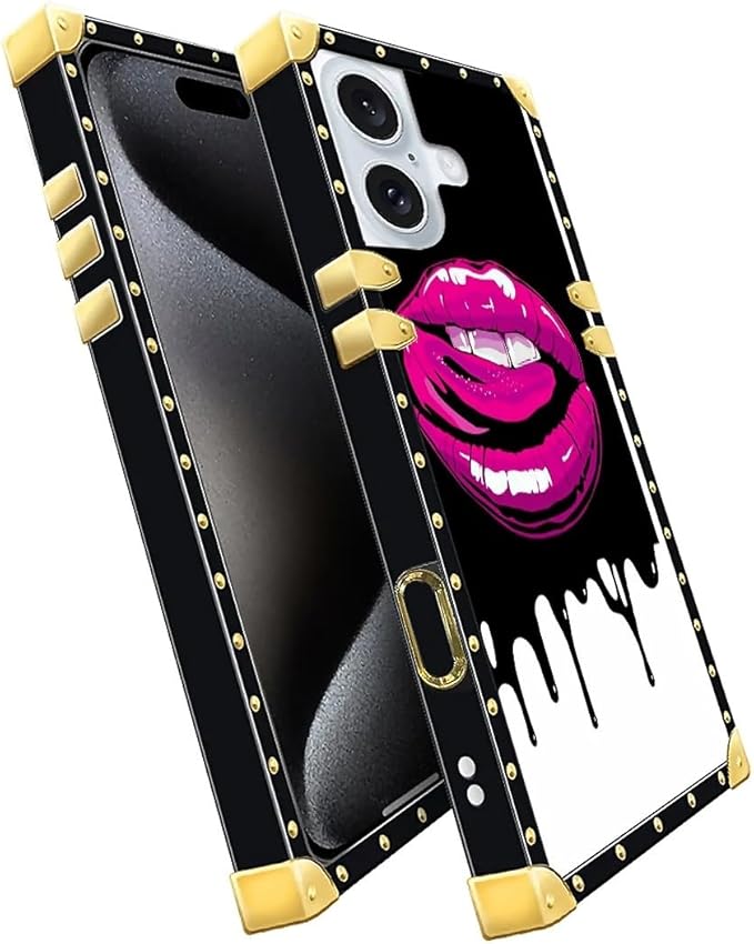 Compatible with iPhone 16 Plus Case, Black White Red Slap Sexy Luxury Golden Decoration for Girl Women Soft TPU Shockproof Protective Hard PC Back iPhone 16 Plus Case