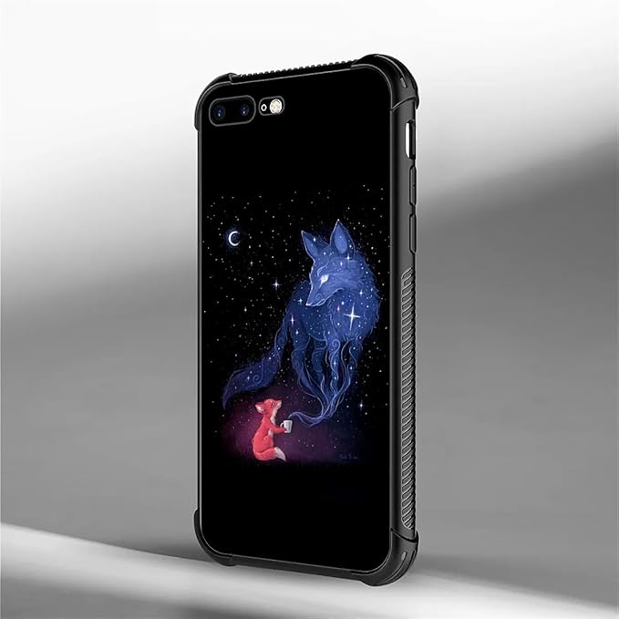for iPhone 7 Plus/8 Plus Case, Galaxy Fox Wolf Pattern Graphic Design Girl Boy Soft Silicone Hard Acrylic Shock Protection for iPhone 7 Plus/8 Plus