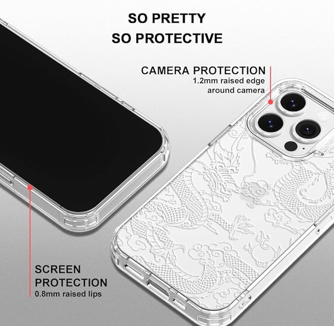 MOSNOVO Case for iPhone 14 Pro, [Buffertech 6.6ft Military-Grade Drop Protection] [Anti Peel Off Tech] Clear TPU Bumper Phone Case Cover Design - White Dragon