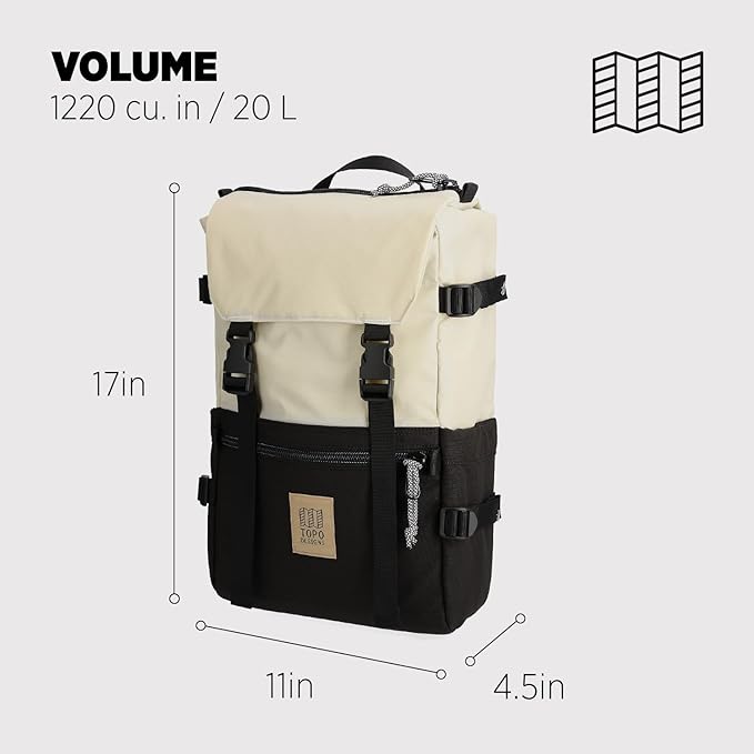 Topo Designs Rover Pack Classic - Laptop Tablet Daypack for Commutes, Day Trips, Hikes, Iconic Denver Design, PFAS-Free, Fair Trade, BlueSign Backpack (Bone White/Black)