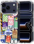 MOSNOVO for iPhone 17 Pro Case | Military Grade 6.6ft Drop Tested | Camera Control | Clear with Air Ticket Labels Design