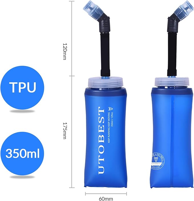 UTOBEST Soft Flask Collapsible Running Water Bottle, Flexible TPU Folding Flask for Hydration Pack, Soft Flask Bottles for Hiking Cycling